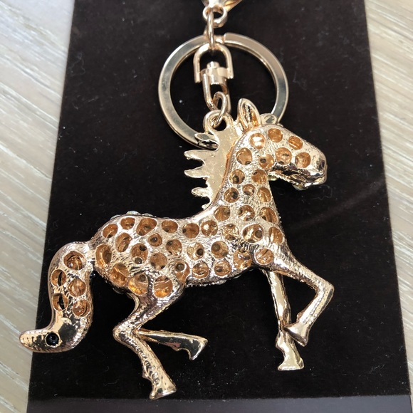 ⭐️TAGS EVOLUTION⭐️Rhinestone Swarovsky Crystals Gold Pony Horse Keychain Charm - Picture 6 of 10